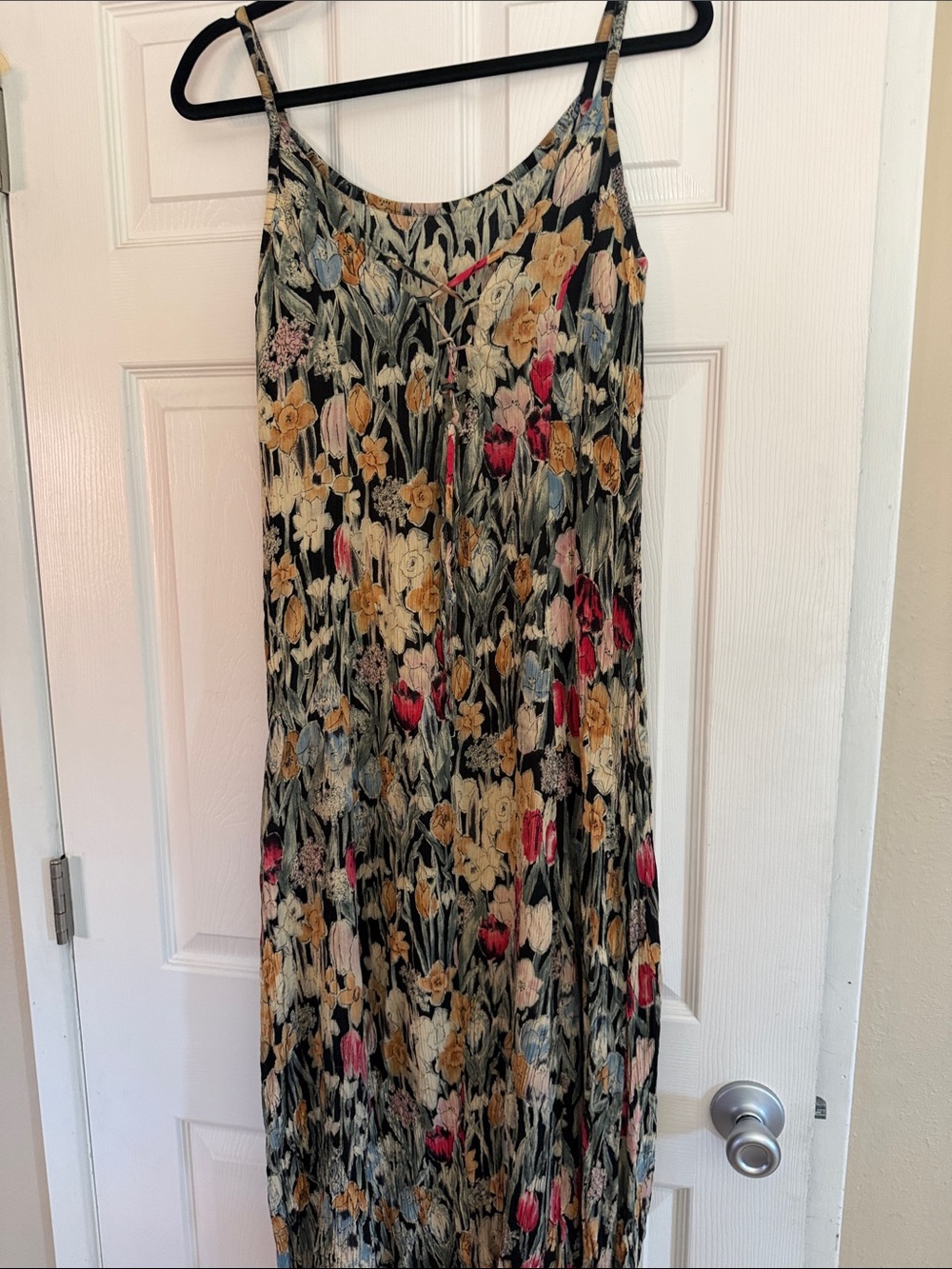 Floral Slip Dress in Black with Multi-Color Blooms - Picture 3 of 4
